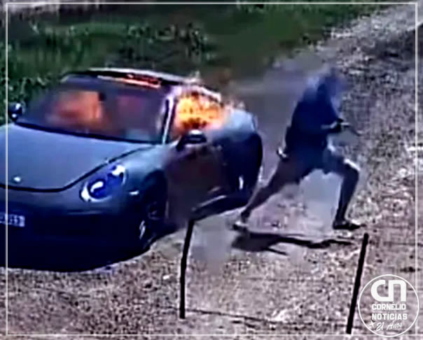 Imagem mostra suspeito incendiando Porsche após relatar roubo no Paraná