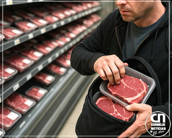 Homem é flagrado furtando peça de contrafilé em supermercado de C. Procópio