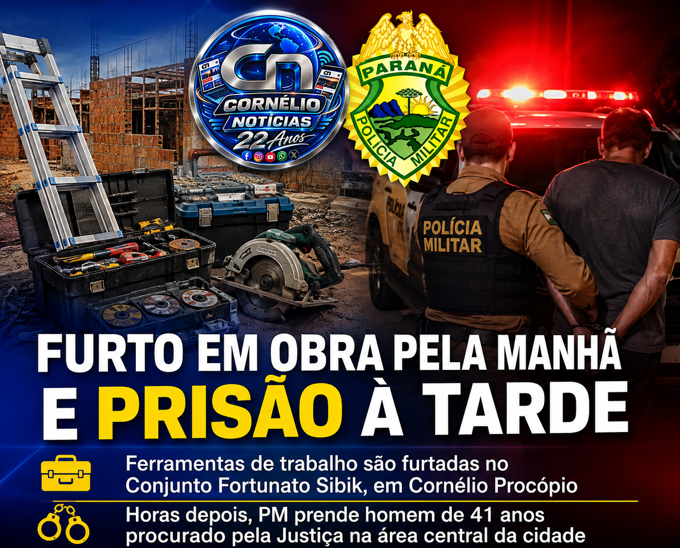 Ferramentas furtadas em Cornélio Procópio e procurado preso