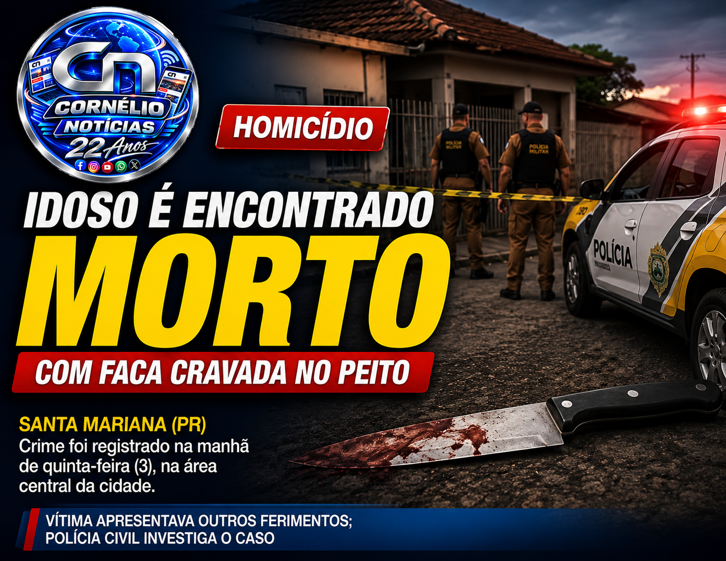 homem é encontrado morto em Santa Mariana
