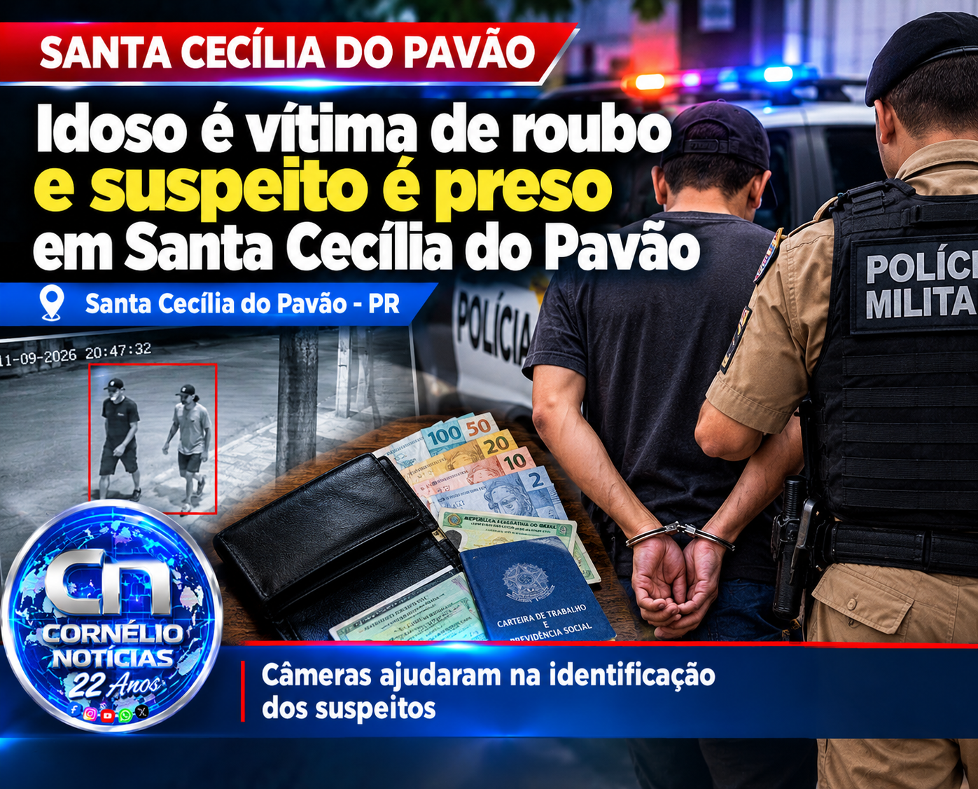 Idoso é vítima de roubo e suspeito é preso em Santa Cecília do Pavão