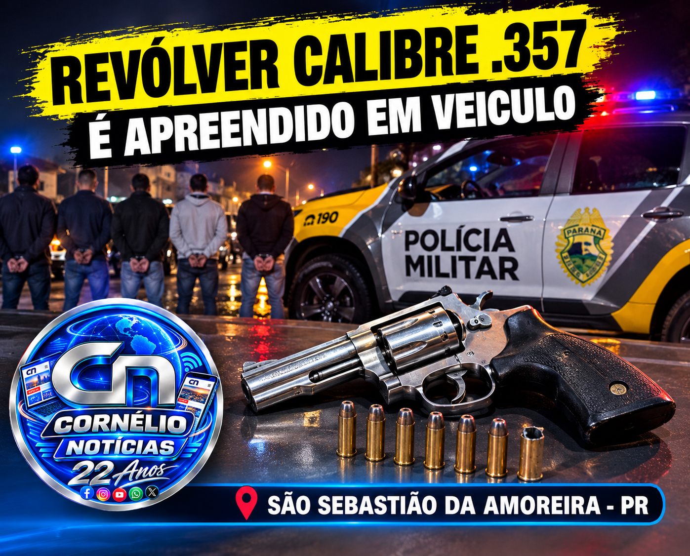 Durante abordagem, PM encontra revólver calibre .357 em veículo