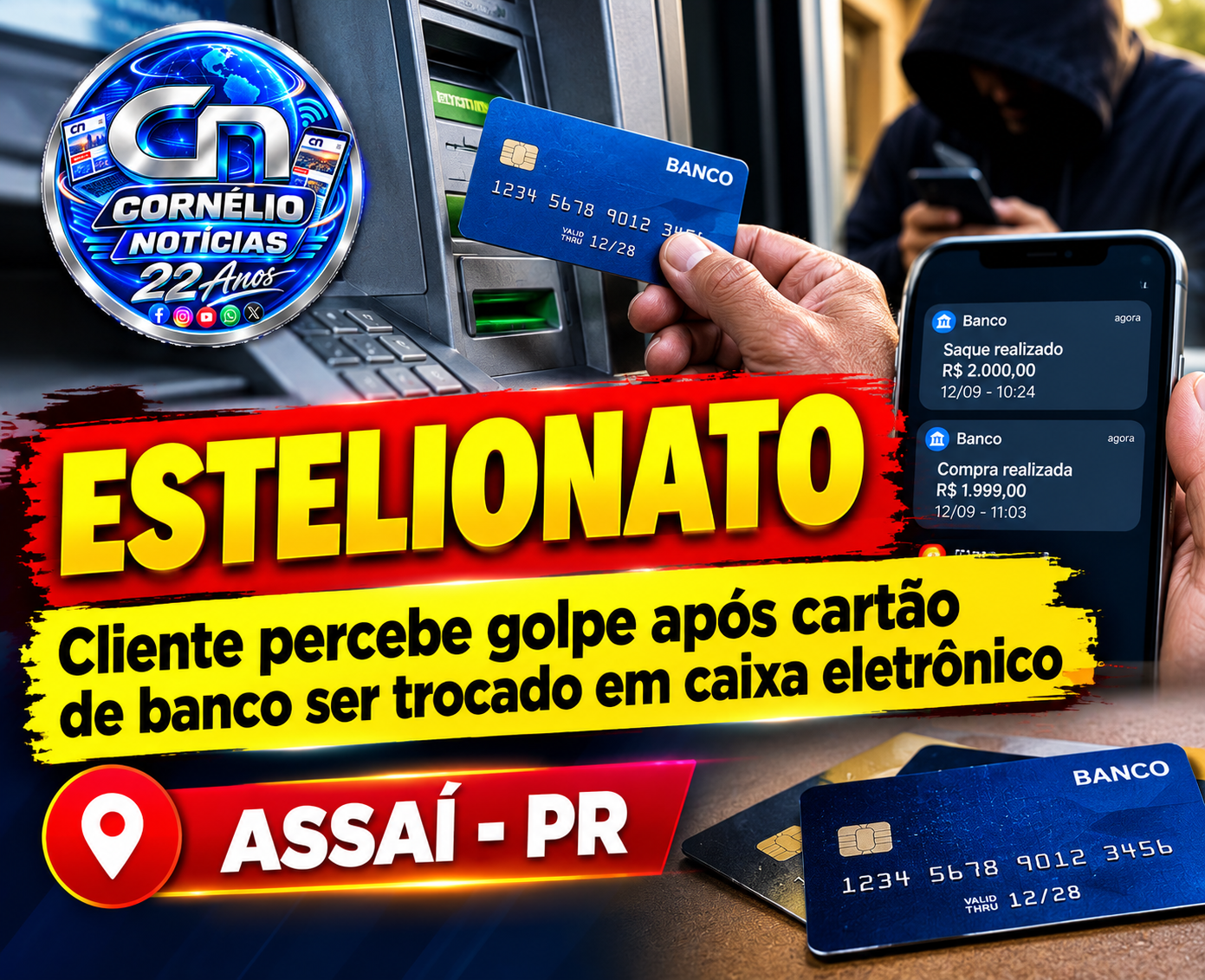  Cliente percebe golpe após cartão de banco ser trocado em caixa eletrônico