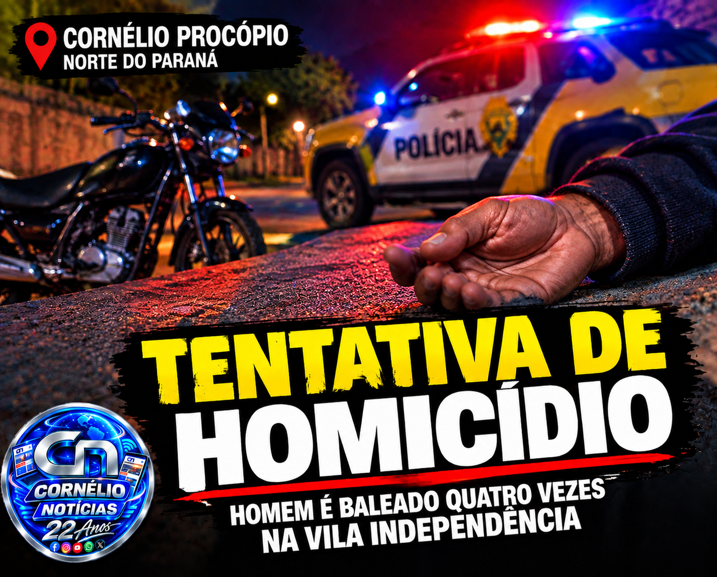 Homem é baleado quatro vezes na Vila Independência