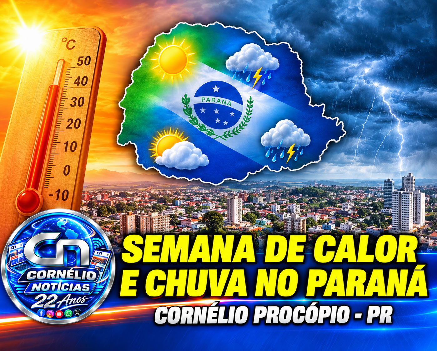 Calor, chuvas e tempestades são previstos a região durante a semana
