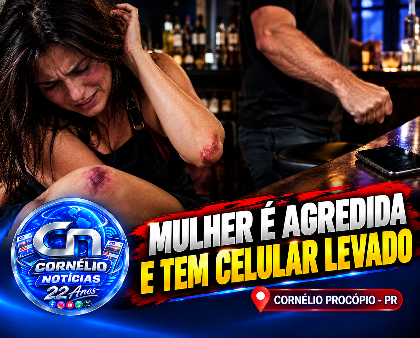 Dona de bar é agredida e tem celular levado em Cornélio Procópio