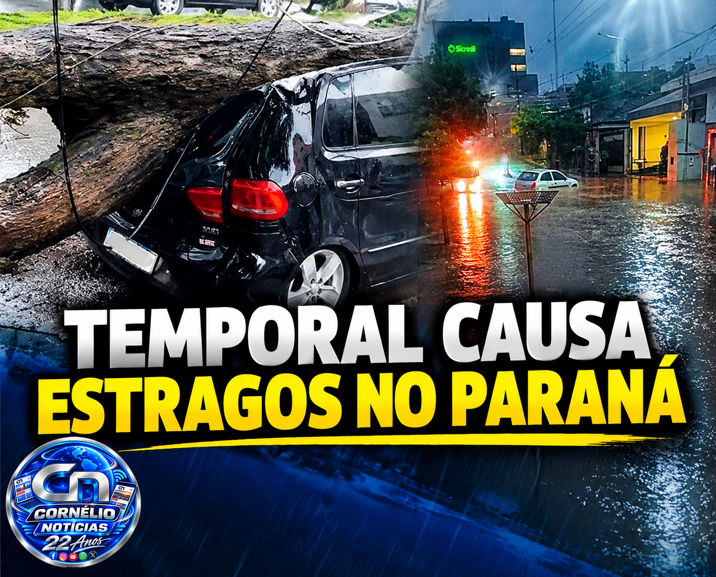 Temporal causa alagamentos, quedas de árvores e danos em cidades do Paraná