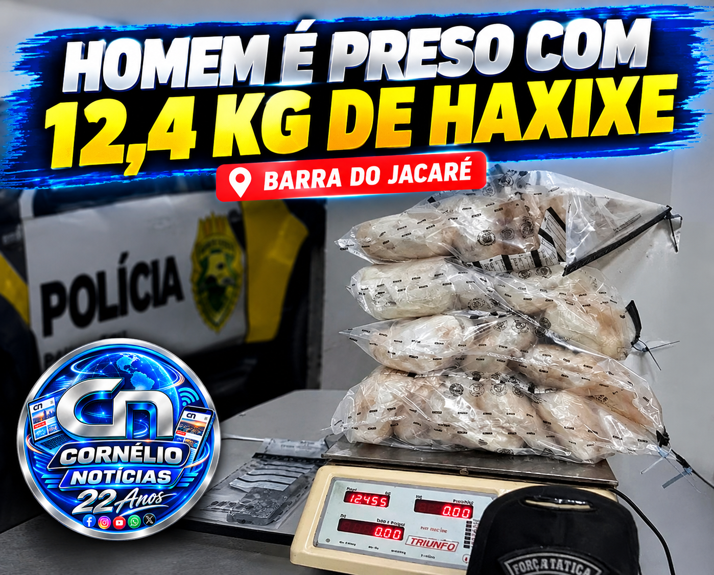 Homem é preso com 12,4 kg de haxixe