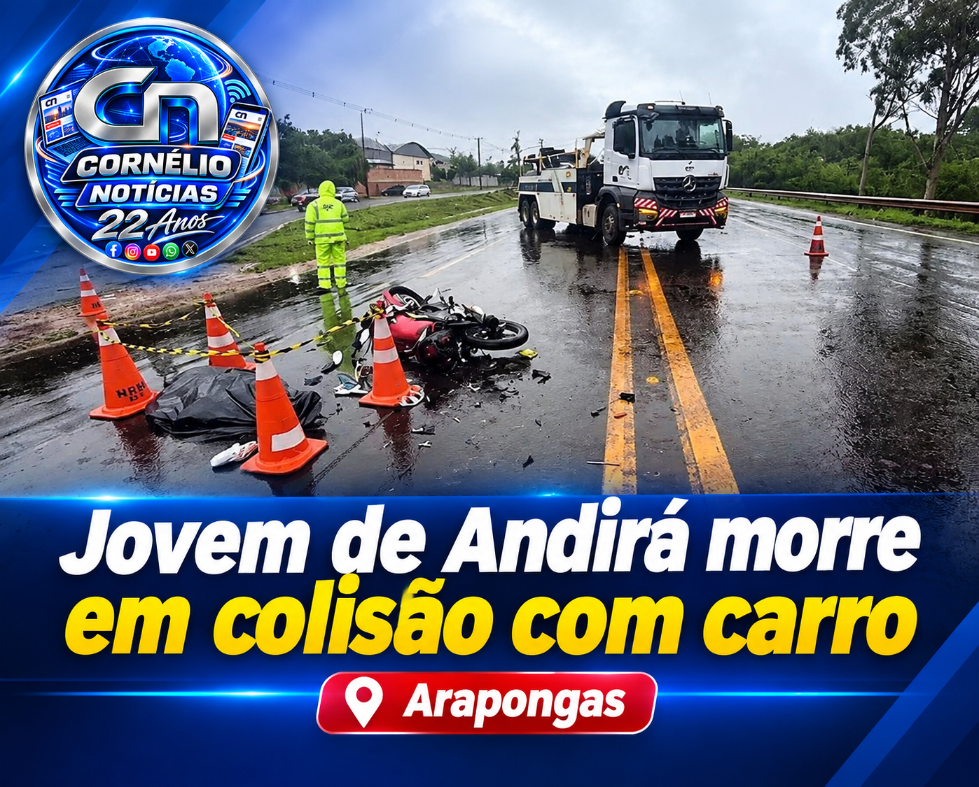 Jovem de Andirá morre em colisão com carro na PR-444