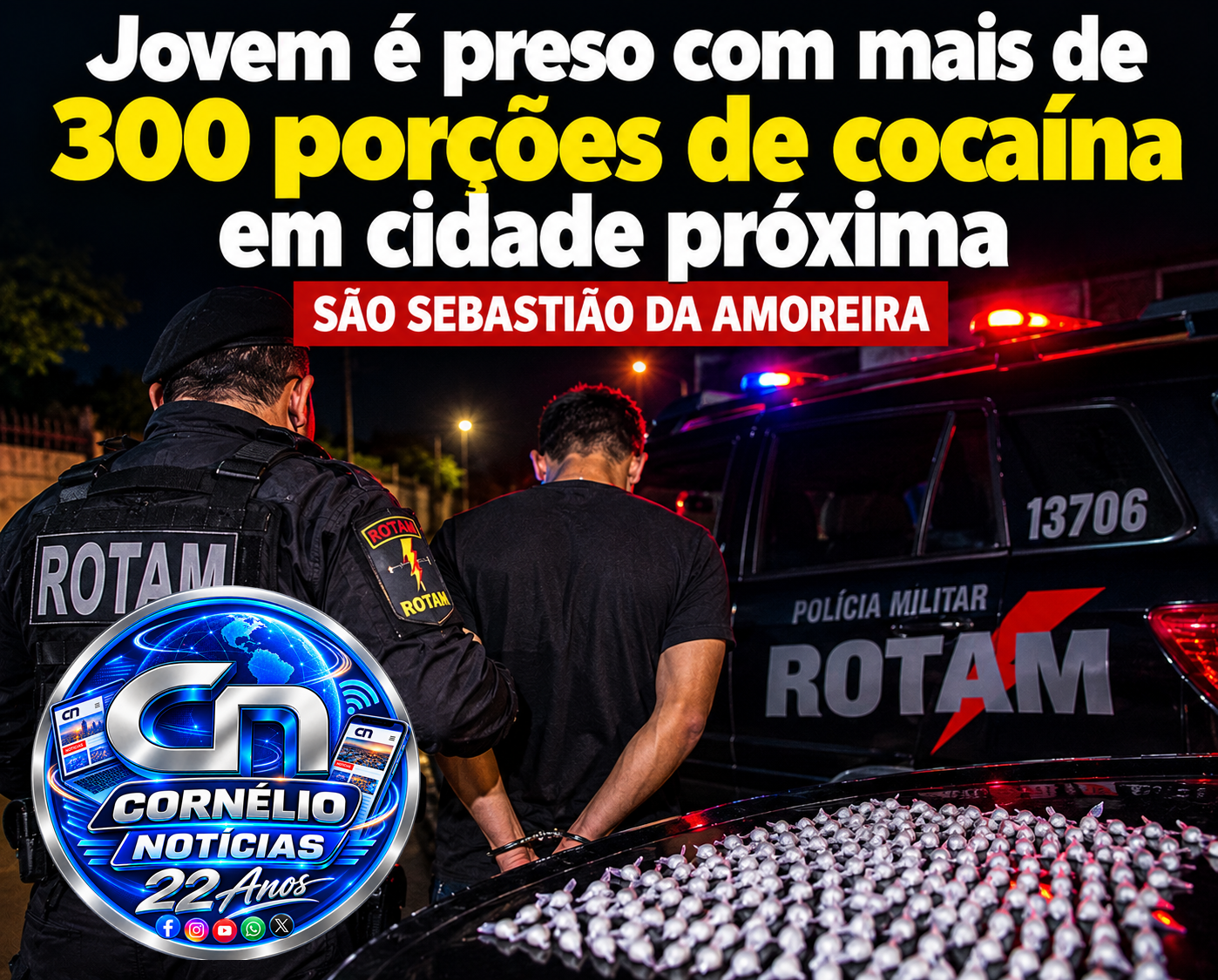 Jovem é preso com mais de 300 porções de cocaína em cidade próxima