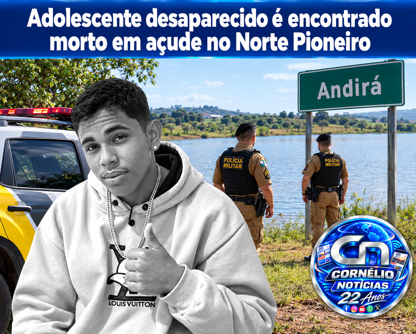 Adolescente desaparecido é encontrado morto em açude no Norte Pioneiro