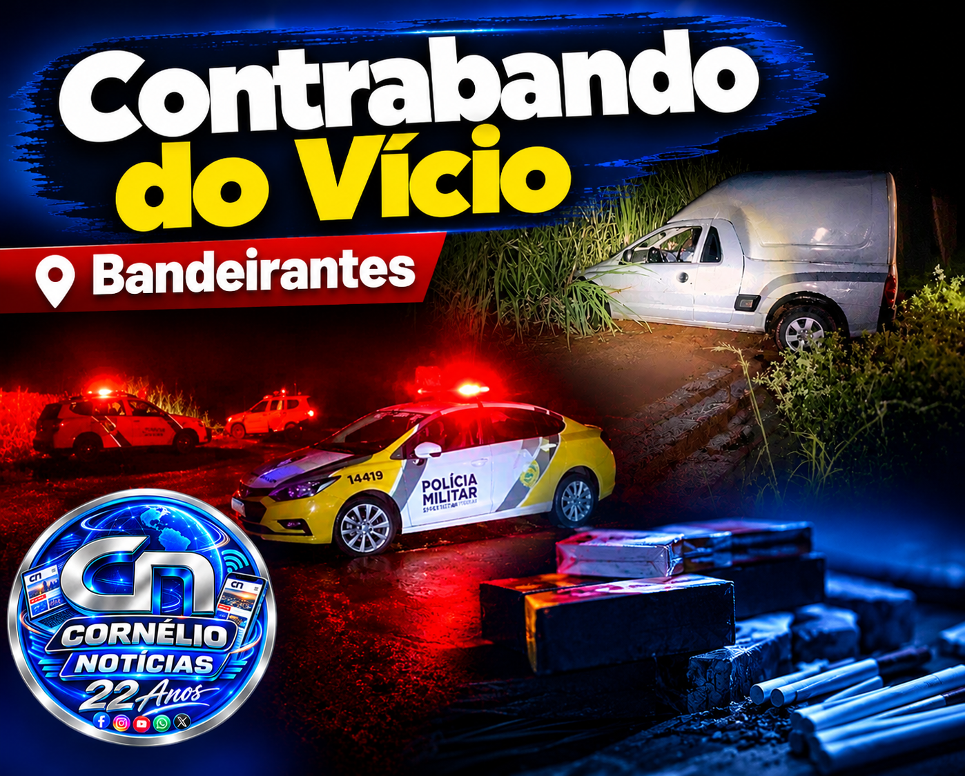 PM apreende 16 mil cigarros contrabandeados após perseguição na BR-369
