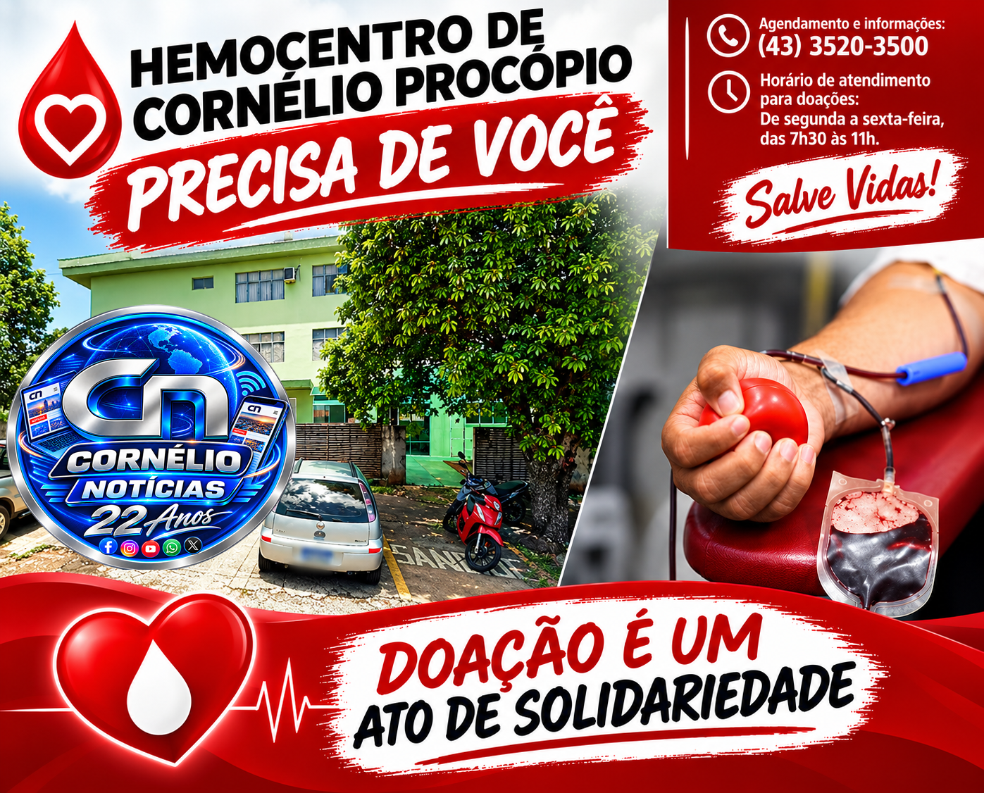 Hemocentro de C. Procópio alerta para estoque crítico de sangue e pede doações